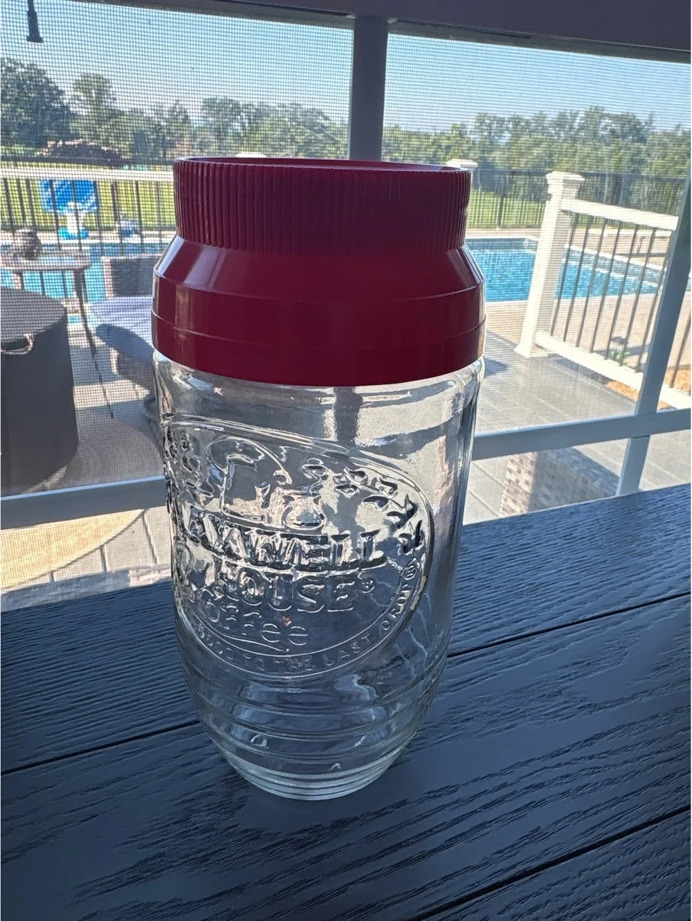 Vintage Maxwell House Glass Coffee Jar Canister with Red Lid